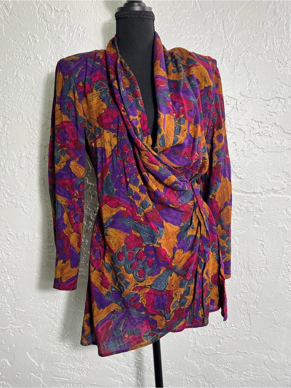 Vintage Dawn Joy Fashions Abstract Print Wrap‎ Top Size 7/8